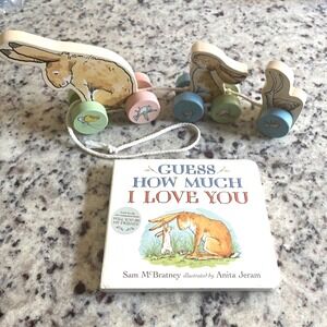 Guess‎ How Much I Love You Wooden Pull Toy & Book Kids Tan Rabbit Train